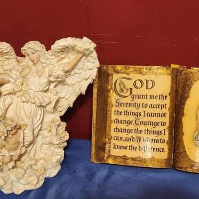 Ceramic angel and book decor