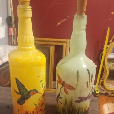 Set of hand painted bottles