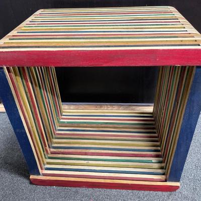 Colorful wood crate and blanket