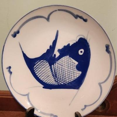 Blue and white fish plate