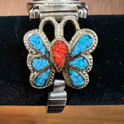 TURQUOISE AND CORAL VINTAGE LADIES WATCH