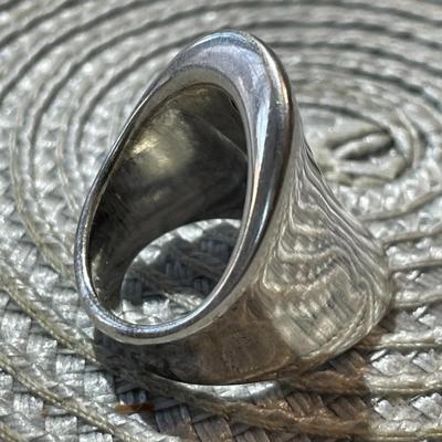 Vintage Sterling Silver 1-1/8" Tall Cigar Band Fashion Ring in Good Preowned Condition as Pictured.