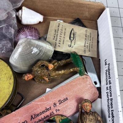 Mixed Lot Tray, Toys, Tools, Rocks 