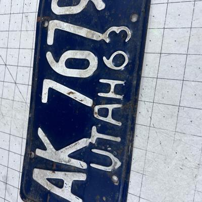 1963 Utah Blue License Plate Single 