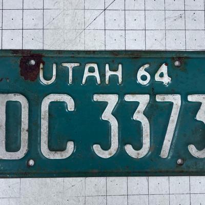 1964 Utah Green License Plate Single 