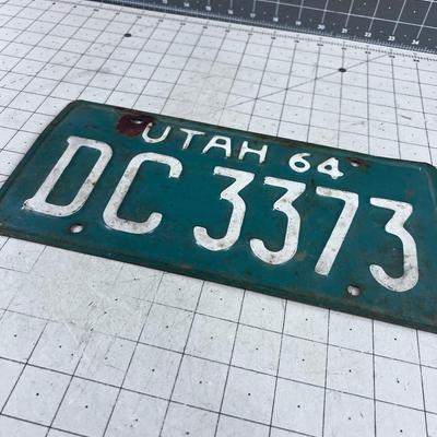 1964 Utah Green License Plate Single 