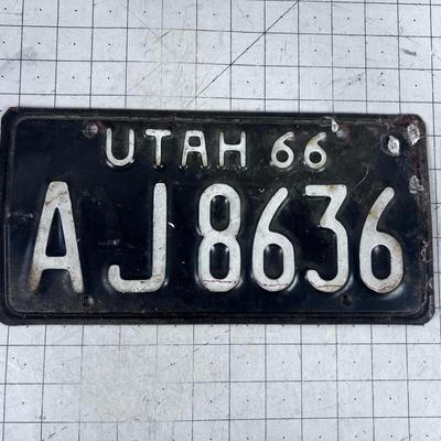 1966 Utah Black License Plate 