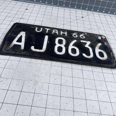 1966 Utah Black License Plate 