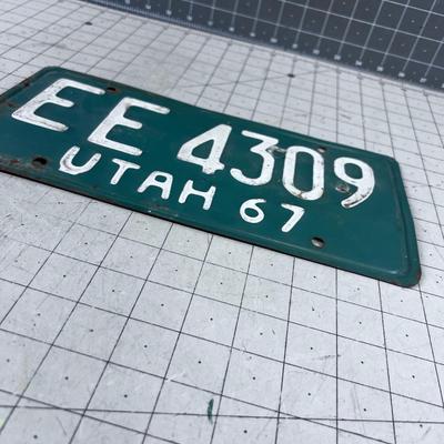 1967 Utah Green License Plate Single 