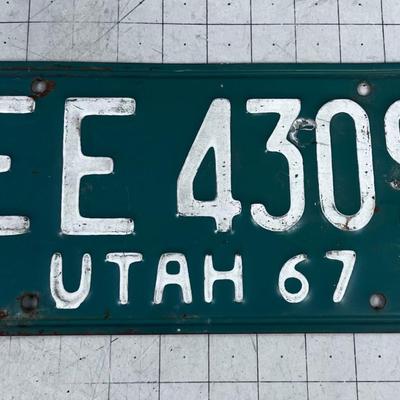 1967 Utah Green License Plate Single 