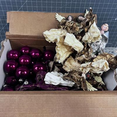 Box of Christmas Angles and Ornaments 