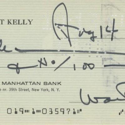Cartoonist Walt Kelly signed check
