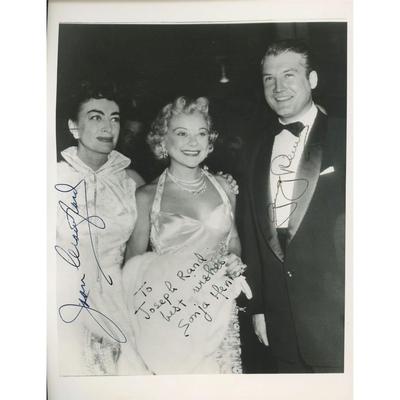 George Reeves, Joan Crawford and Sonja Henie autographed photo. GFA Authenticated