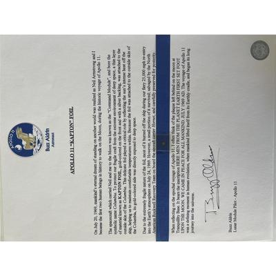 Apollo XI Kapton Foil fragment flown in space signed by Buzz Aldrin. GFA authenticated 