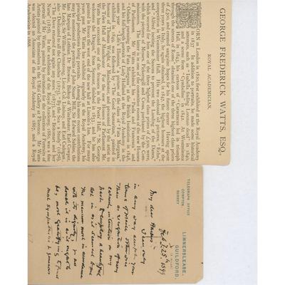 George Frederick Watts handwritten signed letter