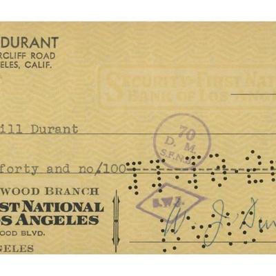 Will Durant signed check