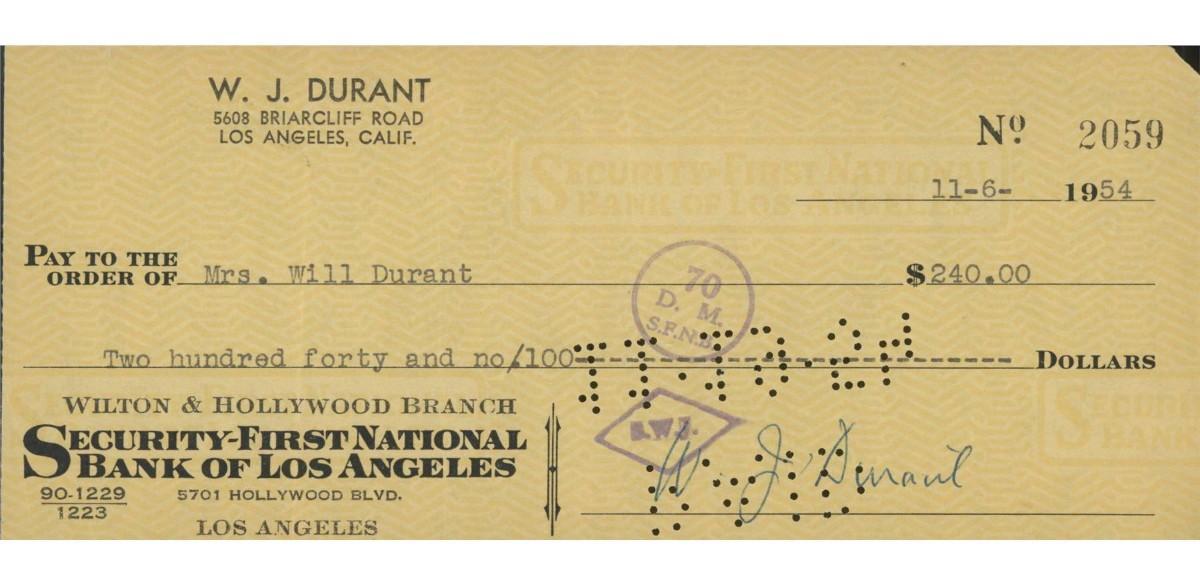 78. Check Will Durant signed check | EstateSales.org