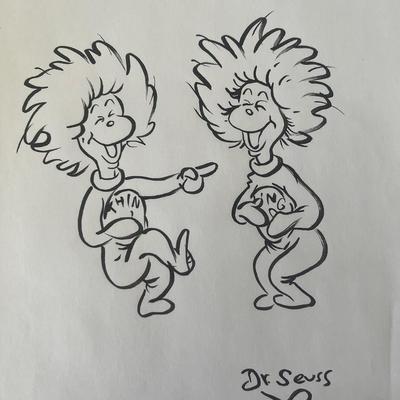 Dr. Seuss Thing One and Thing Two hand drawn and signed sketch 