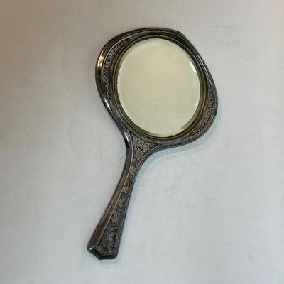 Antique ~ Queens Cy. Sil. CO~Victorian Beveled Hand Mirror ~ Quadruple SILVER PLATE