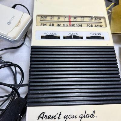 Transistor radios, Stereo system, Drone, clock