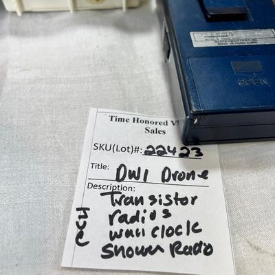 Transistor radios, Stereo system, Drone, clock