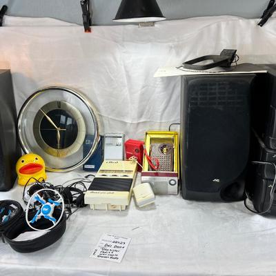 Transistor radios, Stereo system, Drone, clock