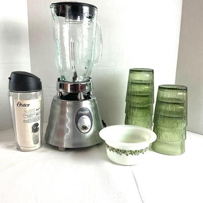 H577 Osterizer Blender with Glass Pitcher, Pyrex & Melamine Cups