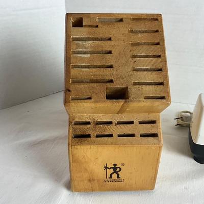 H579 J.A. Henckels Knives,Wooden Knife Block & Sharpener