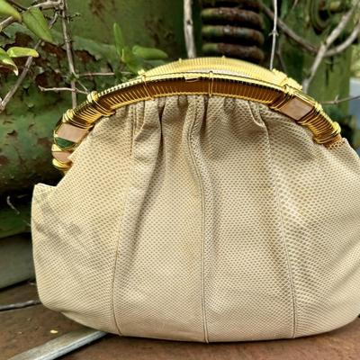 Vintage Judith Leiber Beige Lizard Clutch