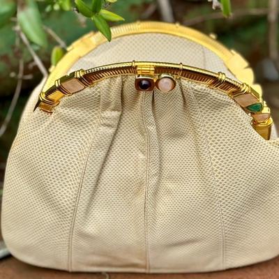 Vintage Judith Leiber Beige Lizard Clutch