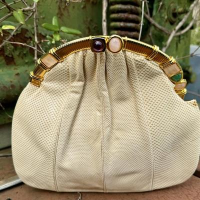 Vintage Judith Leiber Beige Lizard Clutch