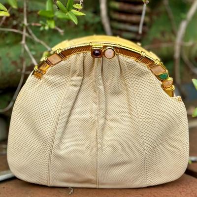 Vintage Judith Leiber Beige Lizard Clutch