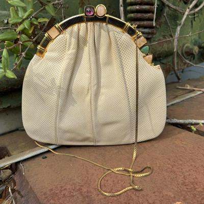 Vintage Judith Leiber Beige Lizard Clutch