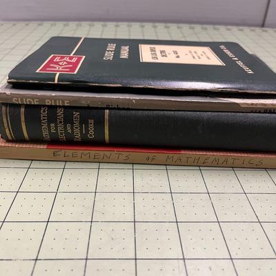 Slide Rule Manual, Slide Rule How to Use it (1874), Mathematics for Electricians & Radiomen (1942), Elements of Mathematics (1953)