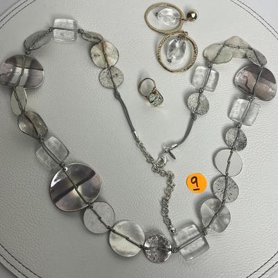 Chico's Silver Beaded Necklace, Ring, and Earrings (9)