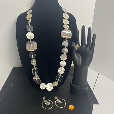 Chico's Silver Beaded Necklace, Ring, and Earrings (9)