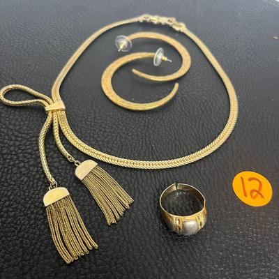 Monet Gold Tassel Necklace, Earrings, and Ring (12)