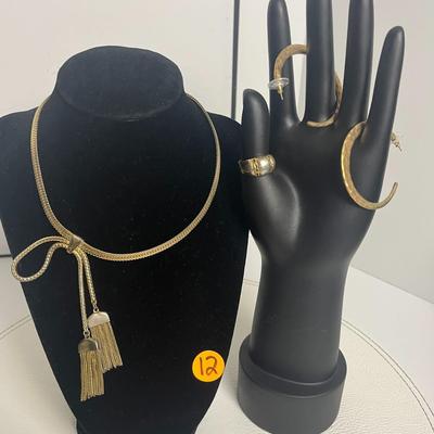 Monet Gold Tassel Necklace, Earrings, and Ring (12)