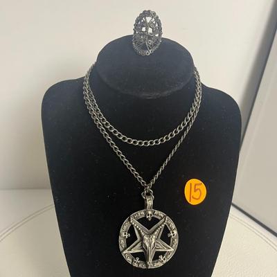 Baphomet Goat Pendant Necklace and Gothic Ring (15)