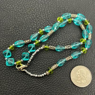 Blue & Green Beaded Necklace with Earrings (29)
