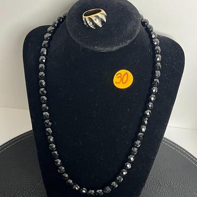 Black Beaded Necklace and Ring (30)