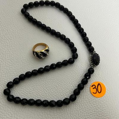 Black Beaded Necklace and Ring (30)