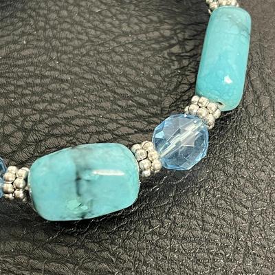 Circle Beaded Statement Necklace, Blue Bracelet, and Earrings (36)