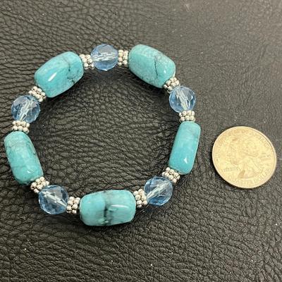 Circle Beaded Statement Necklace, Blue Bracelet, and Earrings (36)