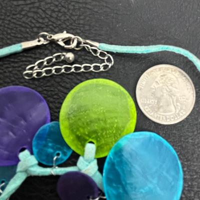 Circle Beaded Statement Necklace, Blue Bracelet, and Earrings (36)