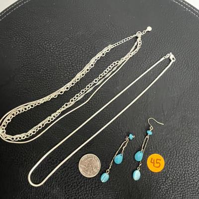 Silver Necklaces and Blue Earrings (45)