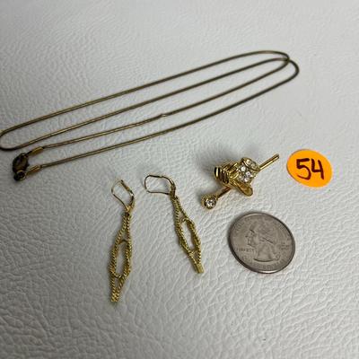 Gold Necklace, Earrings, and Pin (54)
