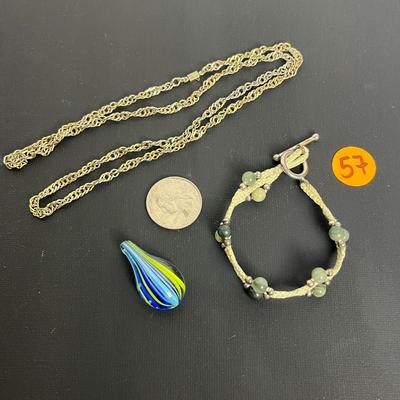 Gold Chain, Glass Pendant, and Bracelet (57)