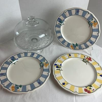 H585 Large Noritake Chargers & Glass Cake Plate w/ Dome Cover
