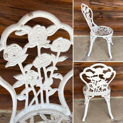 Three (3) Piece Cast Iron Rose Table & Chairs Bistro Set